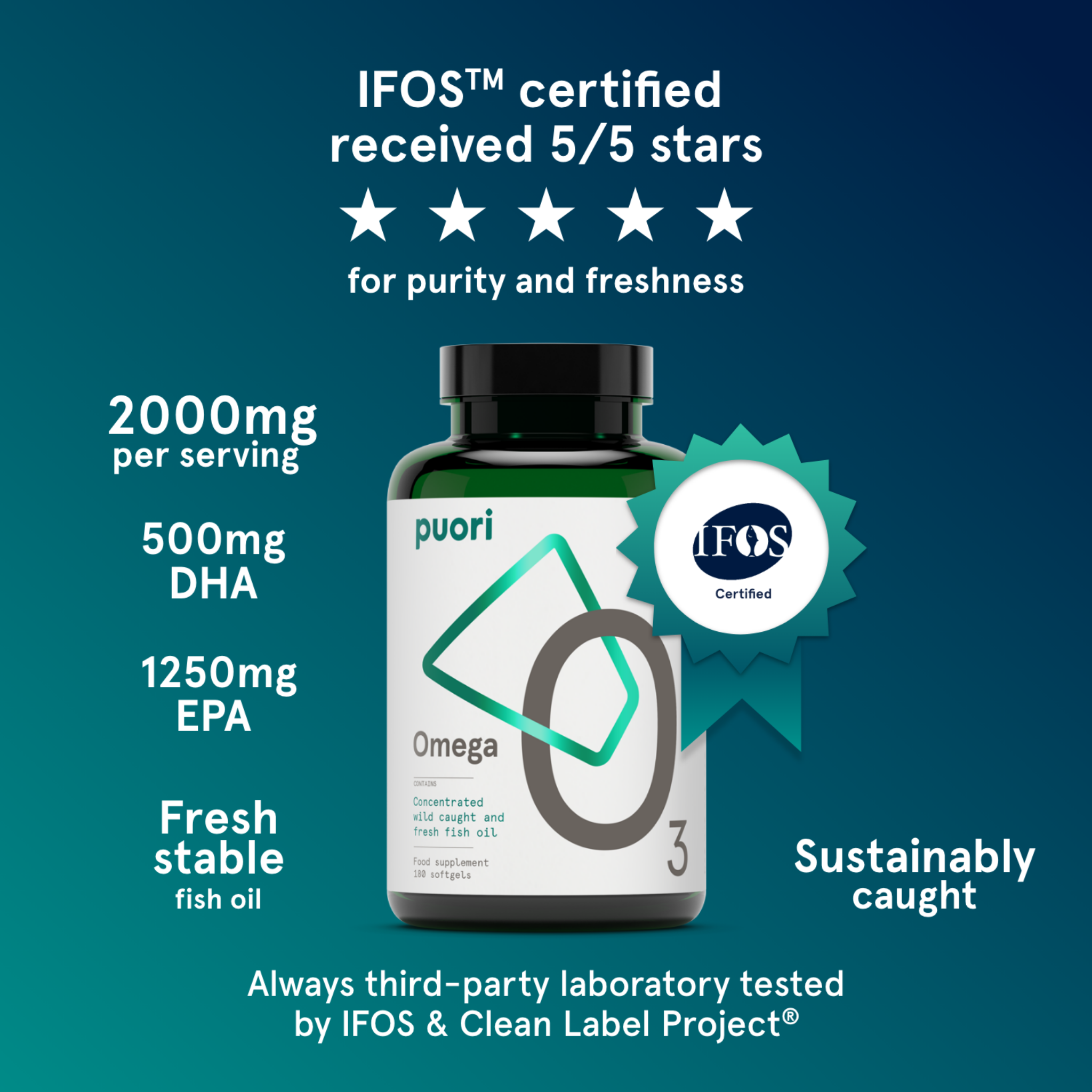 Puori Omega-3 Fischöl O3 (180 Kapseln)