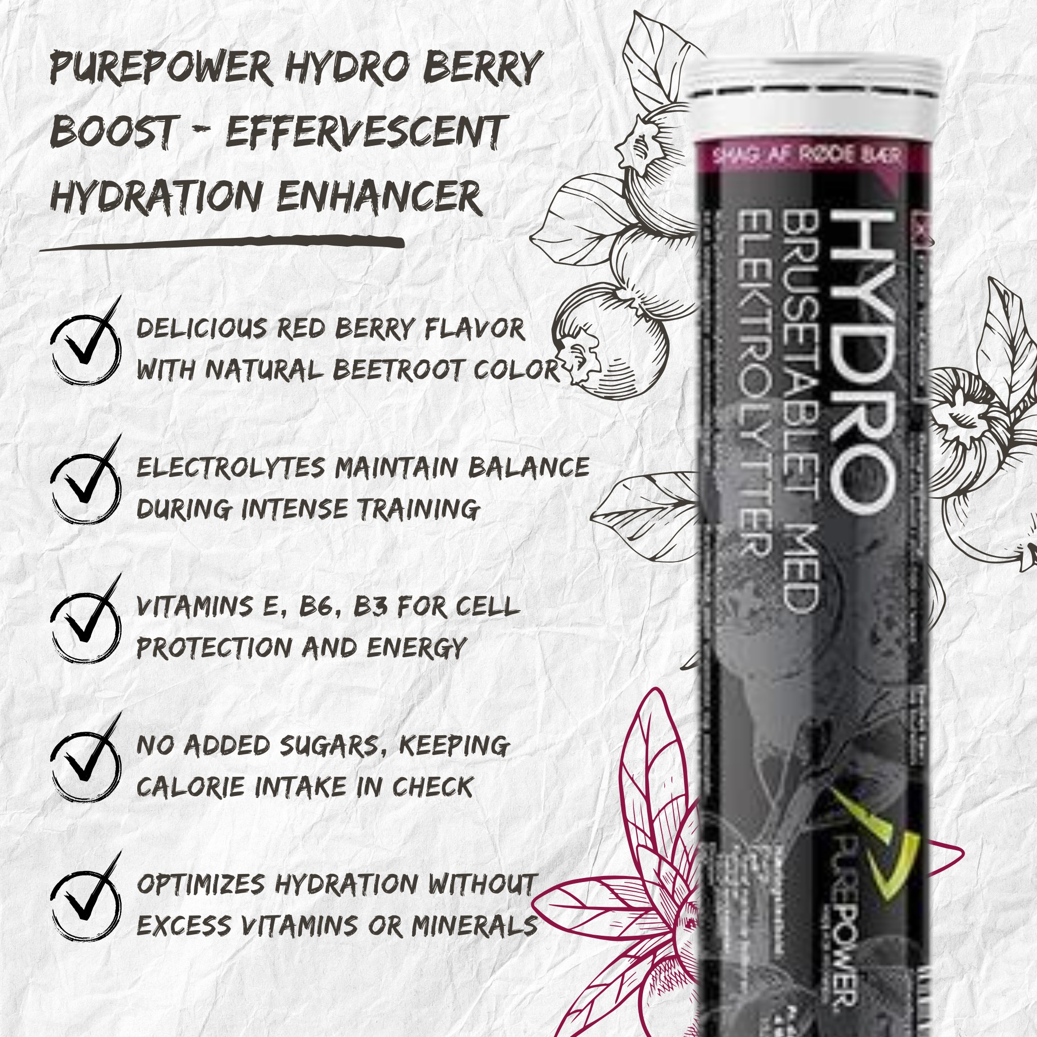 PurePower Elektrolyt-Tabletten Rote Beeren (20 Stk.)