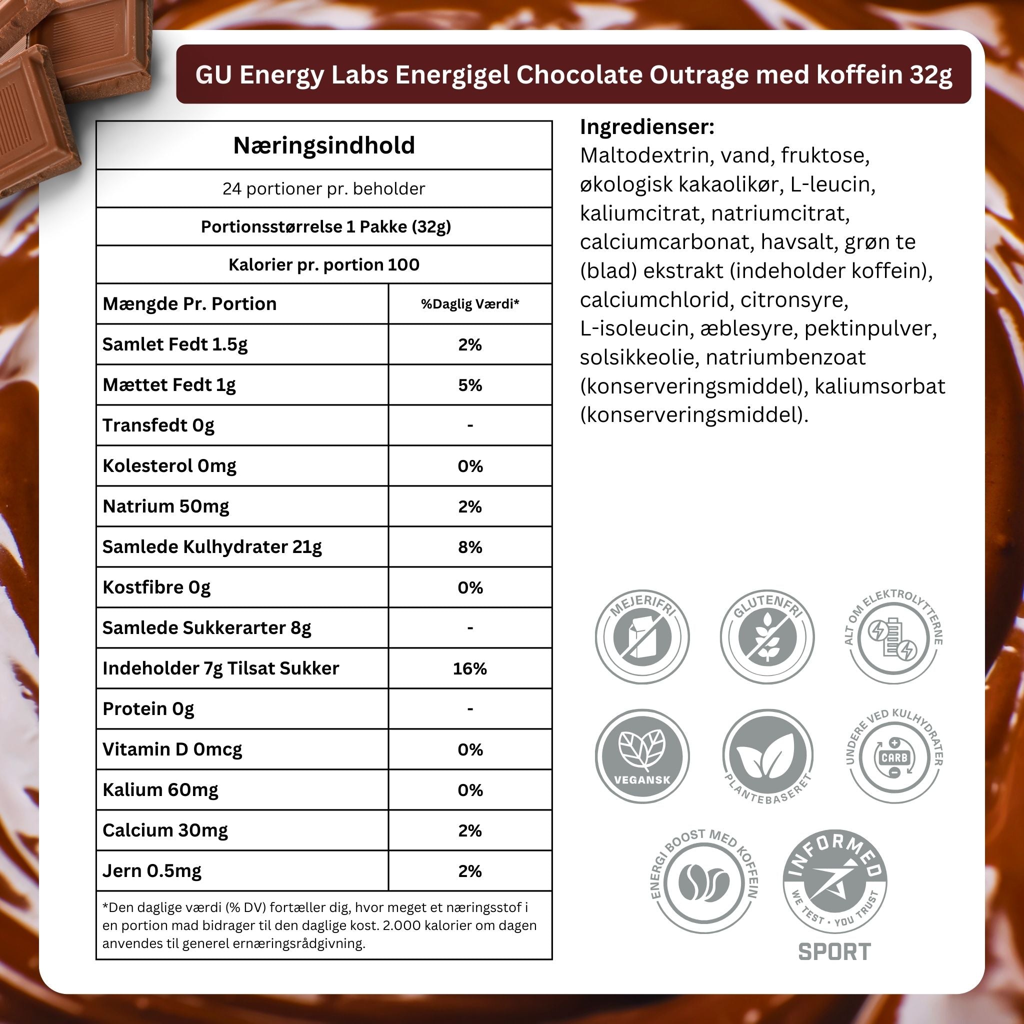 GU Energy Energiegel Chocolate Outrage mit Koffein (24x32g)