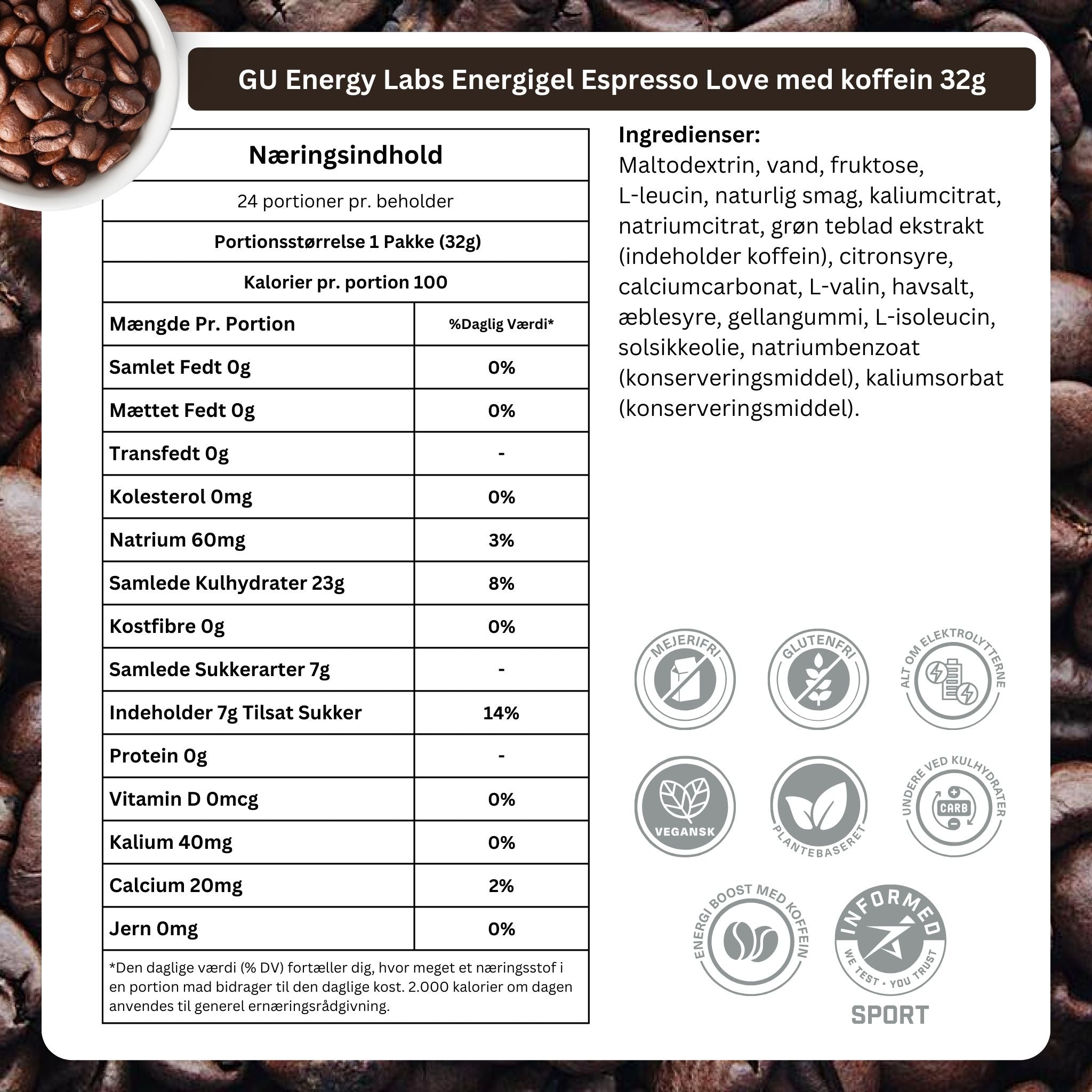GU Energy Energiegel Espresso Love mit Koffein (24 x 32g)