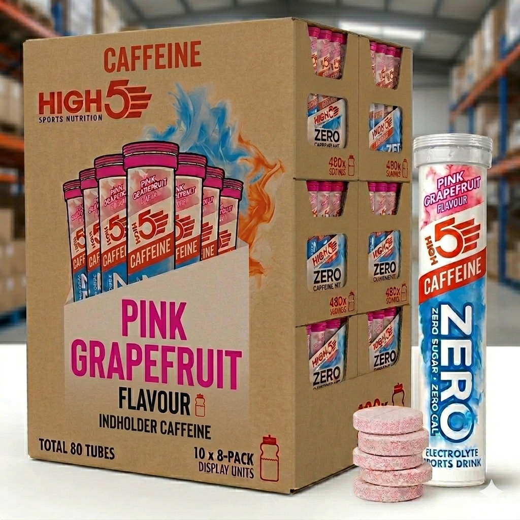 High5 Electrolyte Tablets ZERO Pink Grapefruit Caff 10x 8ER-PACK = insgesamt 80 RÖHRCHEN MHD-Ware Karton