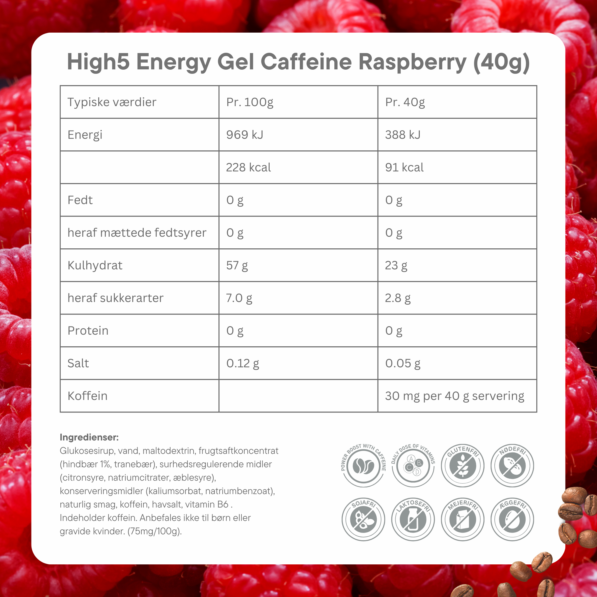 High5 Energiegel Koffein Himbeere (20x40g)