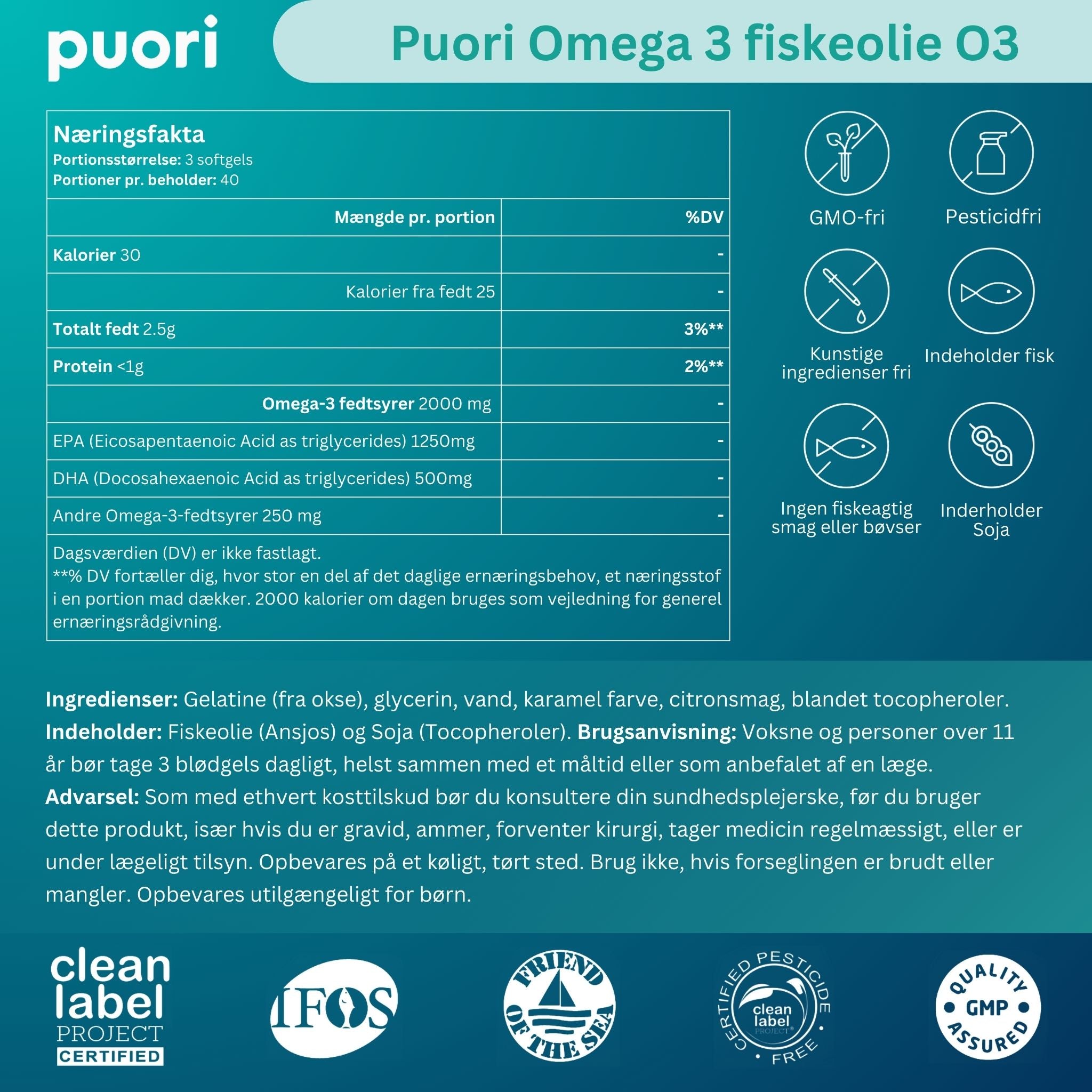 Puori Omega-3 Fischöl O3 (180 Kapseln)