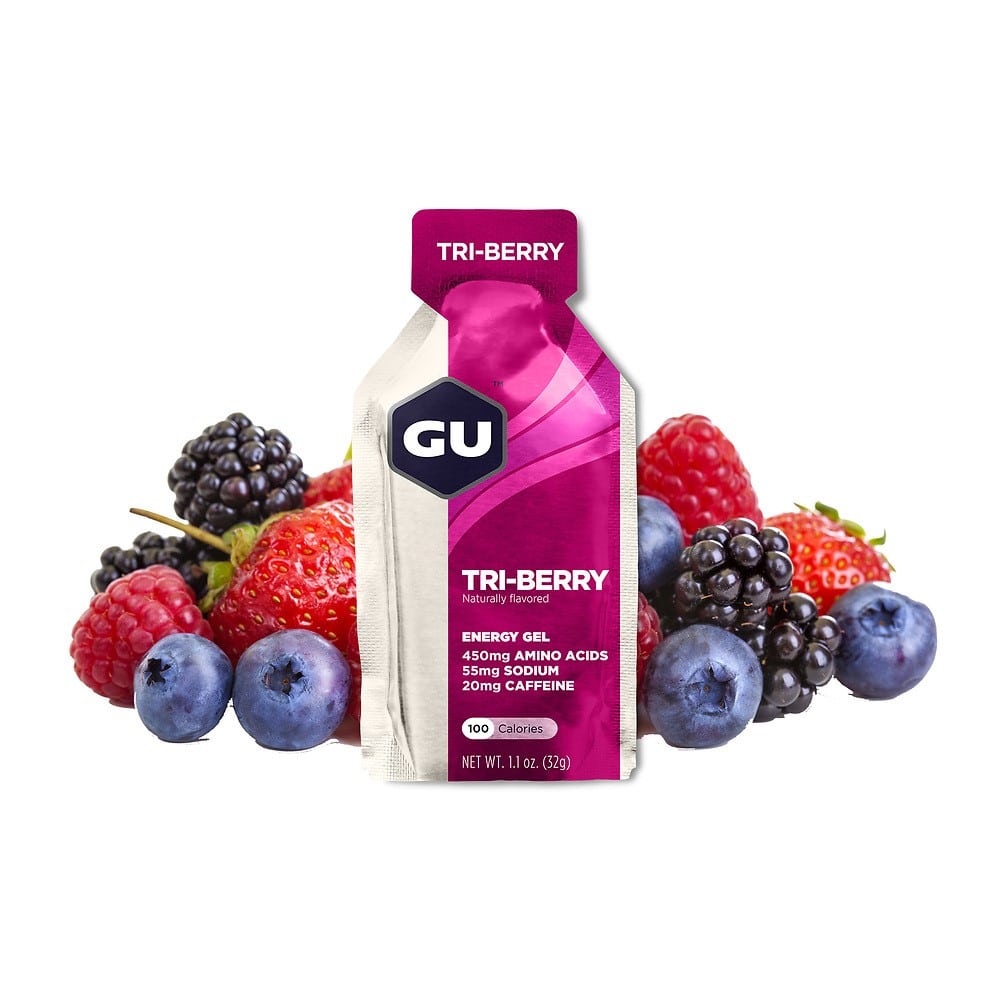 GU Energy Energiegel Tri-berry mit Koffein (24 x 32g) 12 Stück MASTER