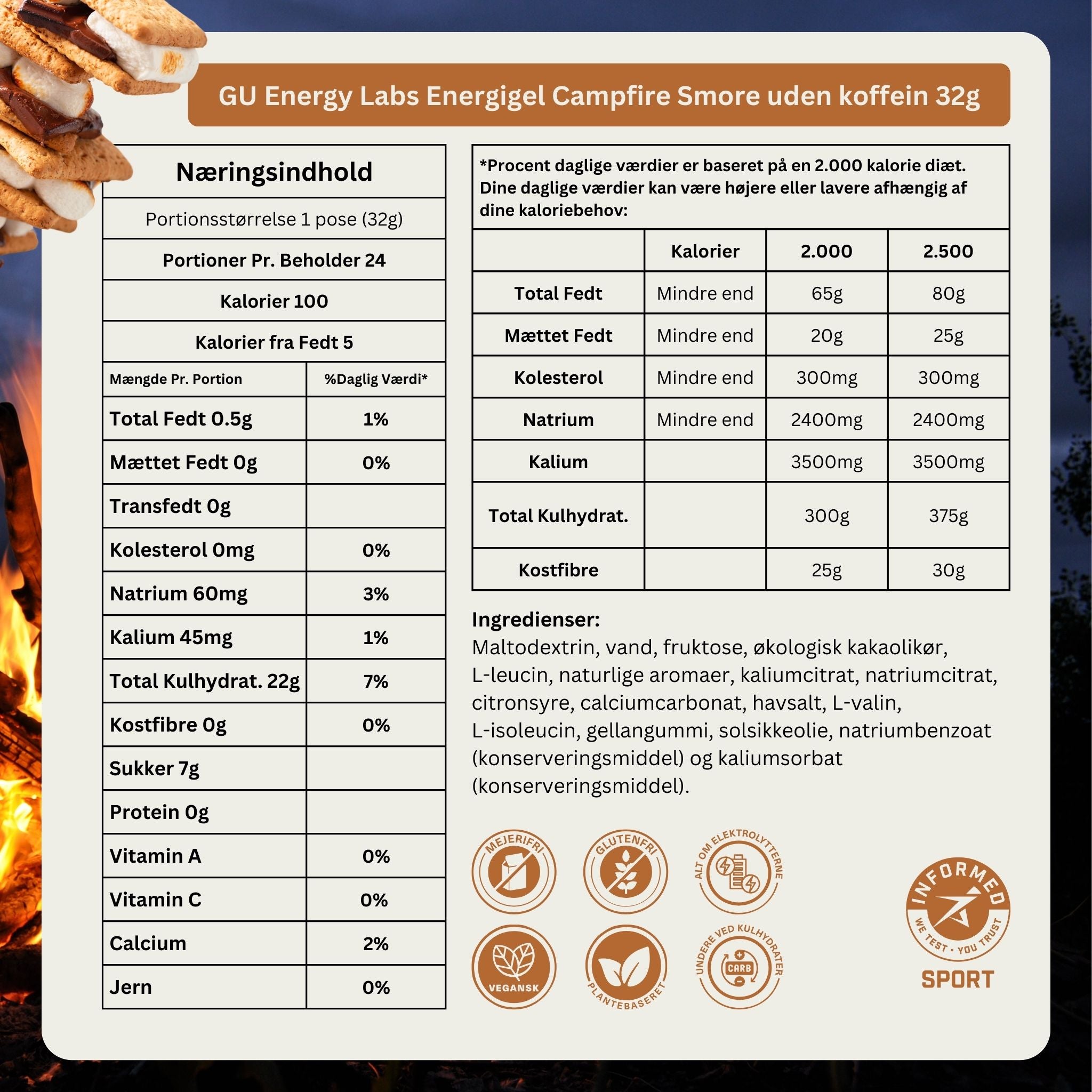 GU Energy Energiegel Campfire S'mores (24 x 32g)