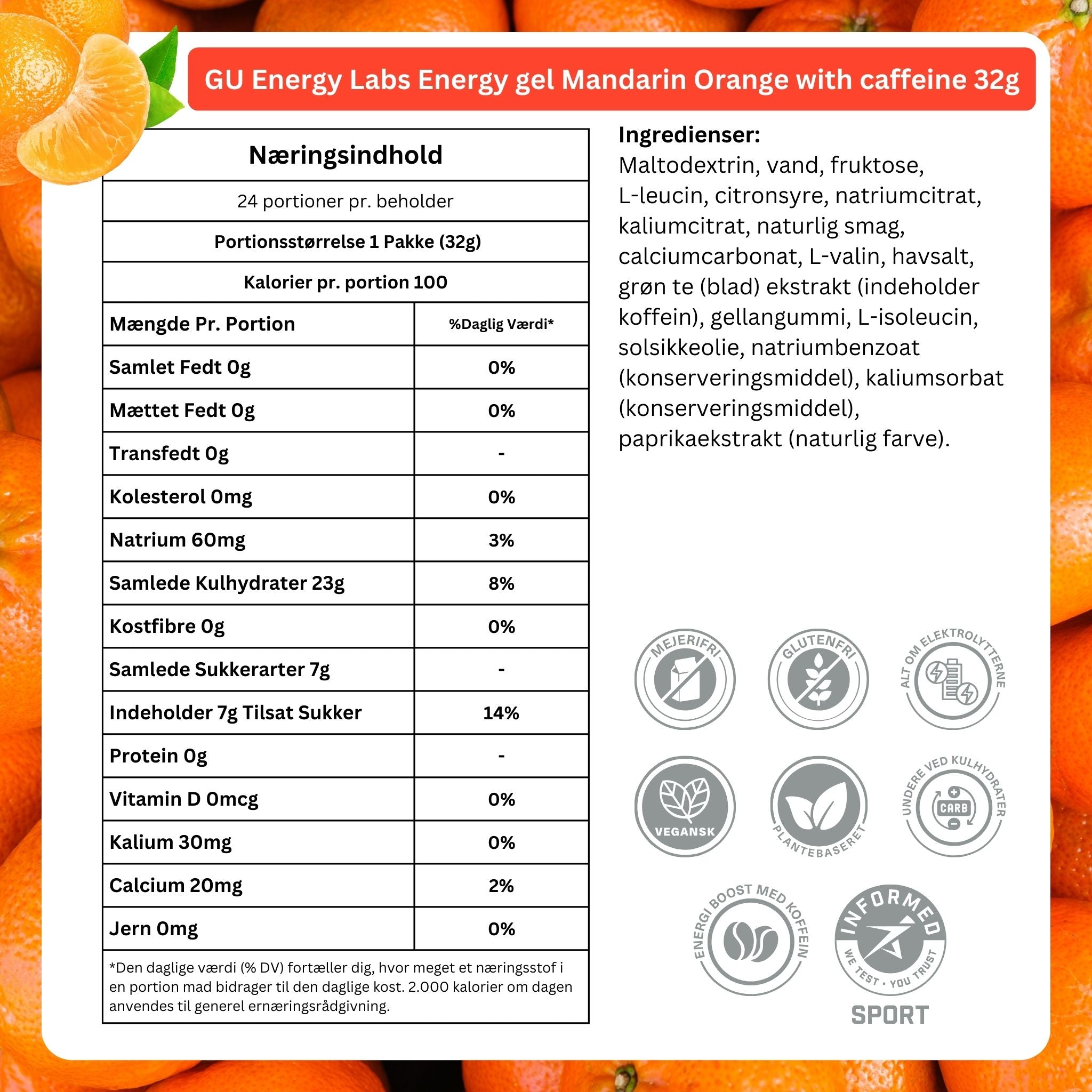 GU Energy Energiegel Mandarine Orange mit Koffein (24 x 32g) 12 Stk. MASTER