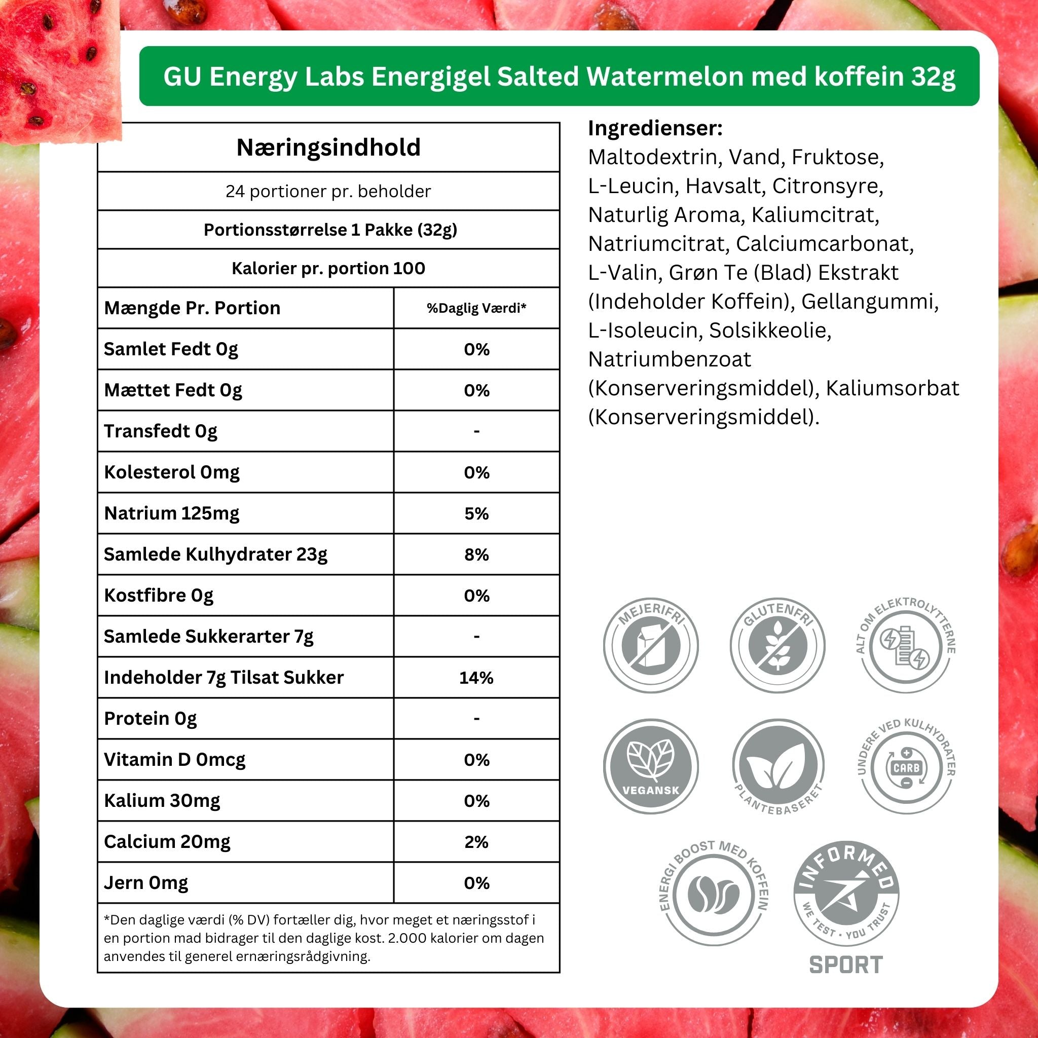 GU Energy Energiegel Salted Watermelon mit Koffein (24 x 32g) MHD-Ware