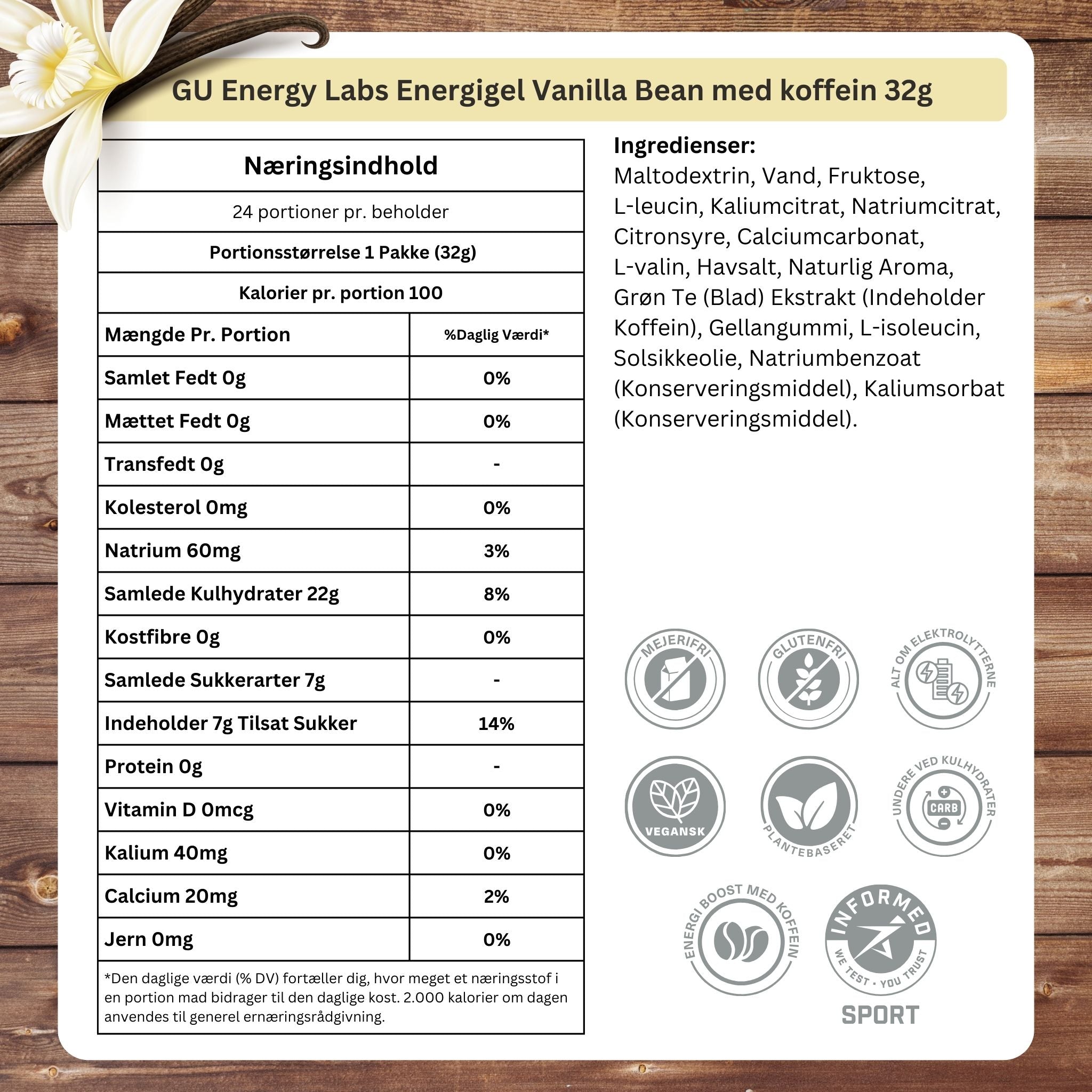 GU Energy Energygel Vanille Bean mit Koffein (32g)