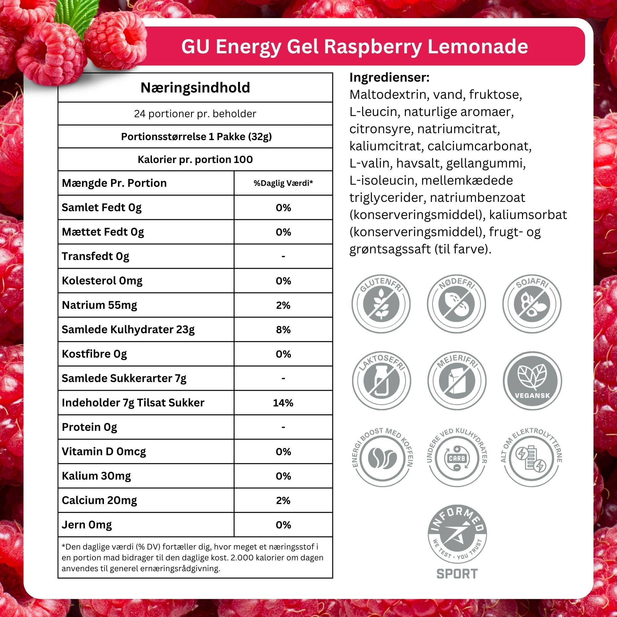 GU Energy Energy Gel Raspberry Lemonade (24 x 32g)