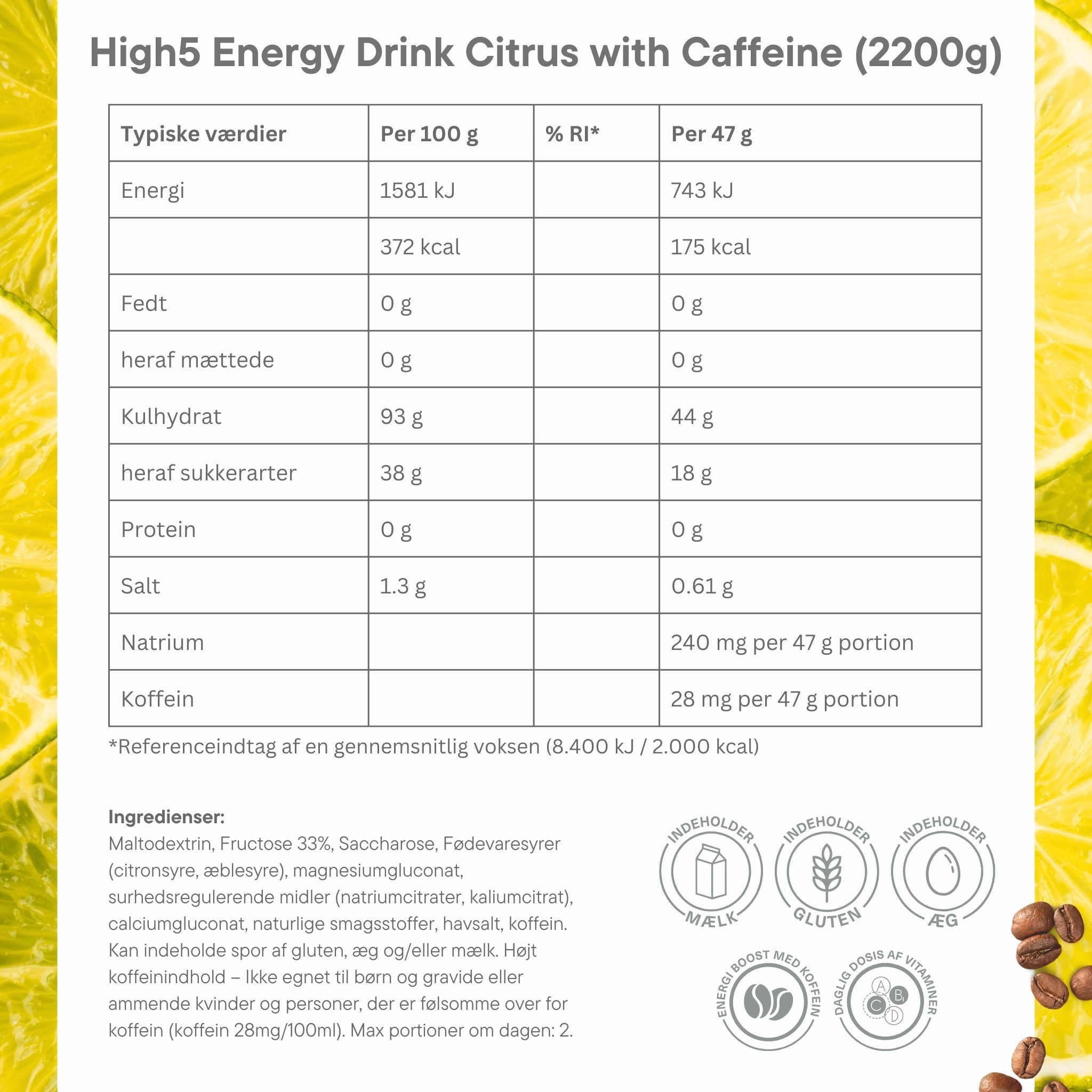 High5 Energy Drink Zitrone mit Koffein (2,2 kg)