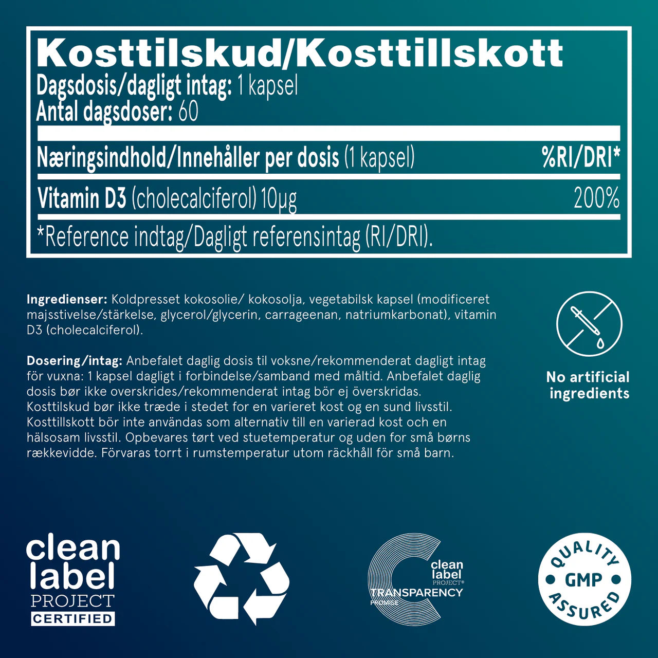 Puori Vitamin D3 D-Vitamin 400IE (60 Kapseln)