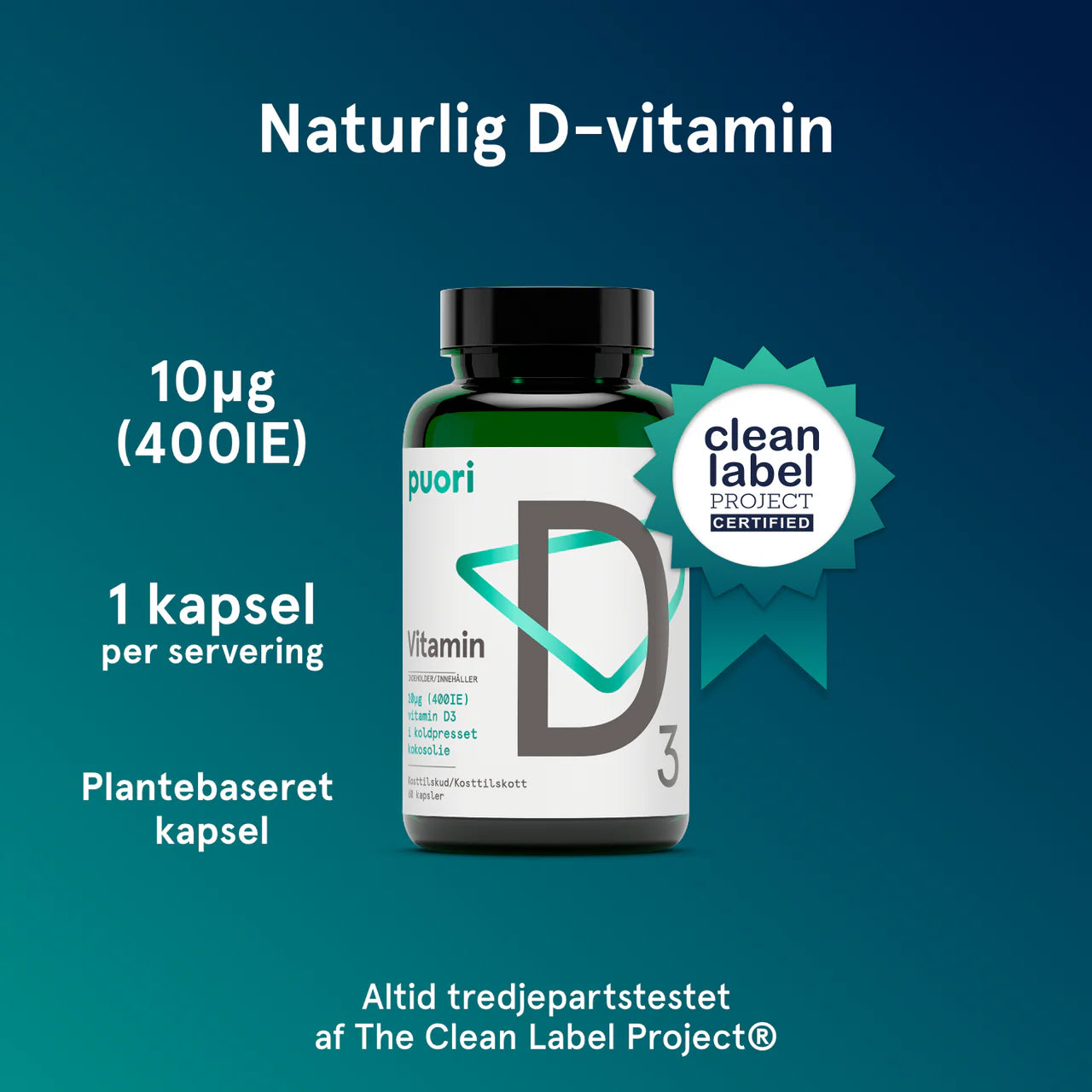 Puori Vitamin D3 D-Vitamin 400IE (60 Kapseln)