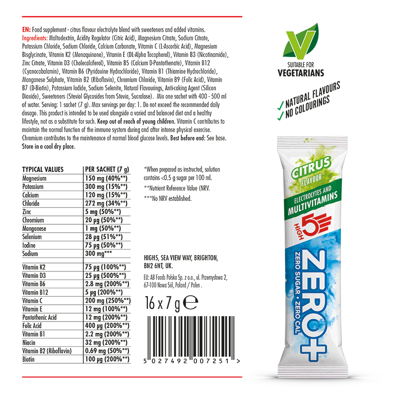 High5 Zero+ Multivitamin Elektrolyt 16 x 9 Gramm Citrus