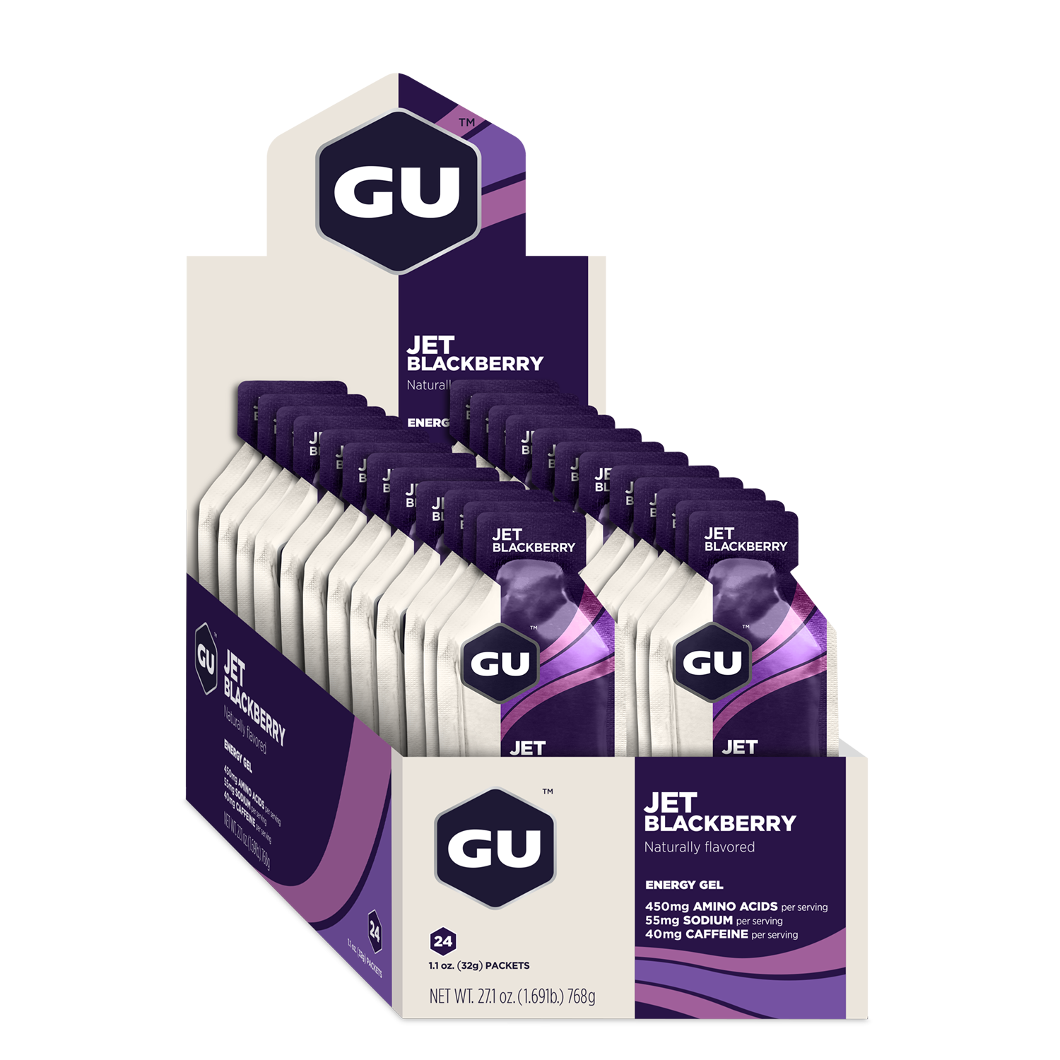 GU Energy Energiegel Jet Blackberry mit Koffein (24 x 32g)