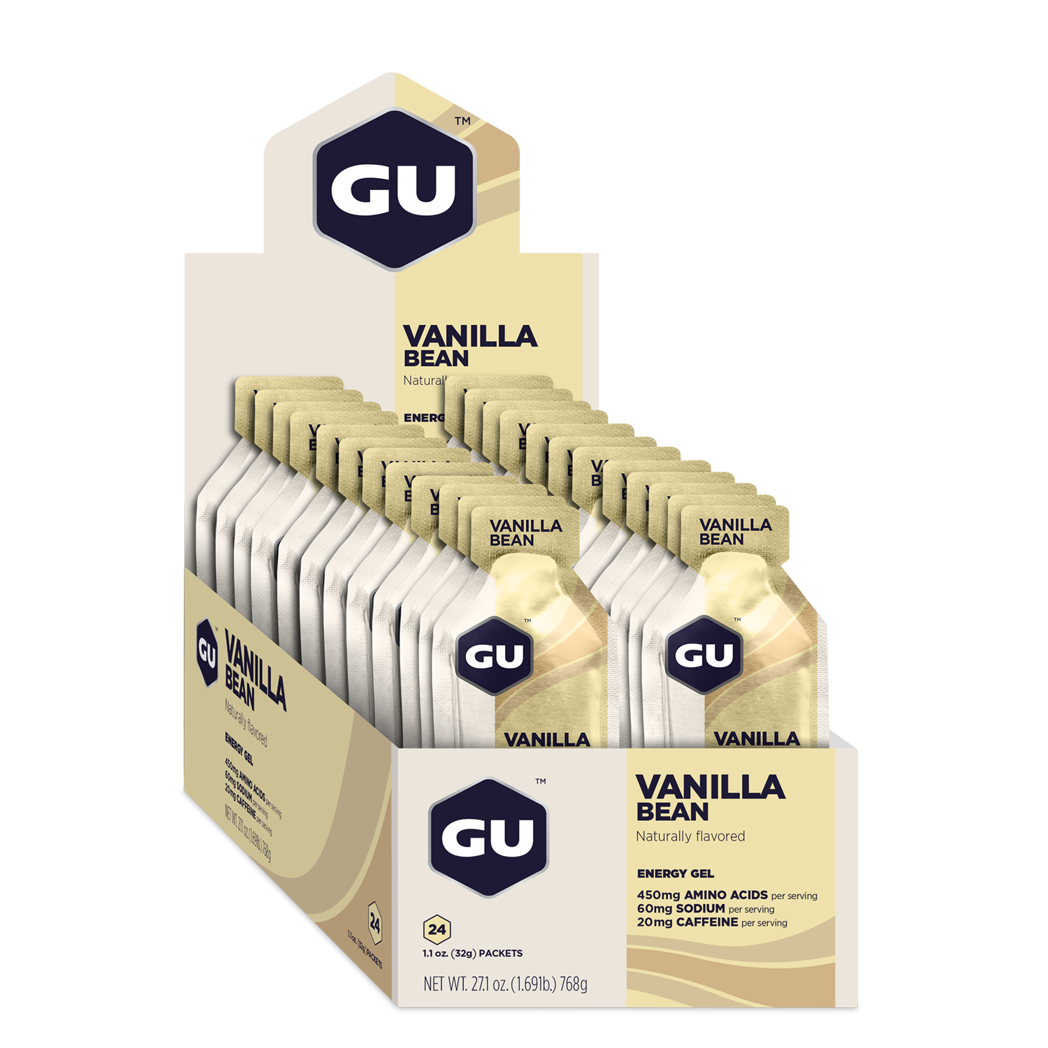 GU Energy Energiegel Vanilla Bean mit Koffein (24 x 32g)